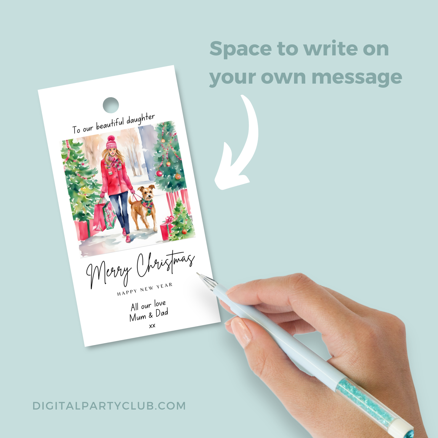 Printable Christmas Gift Tag - Woman with Dog