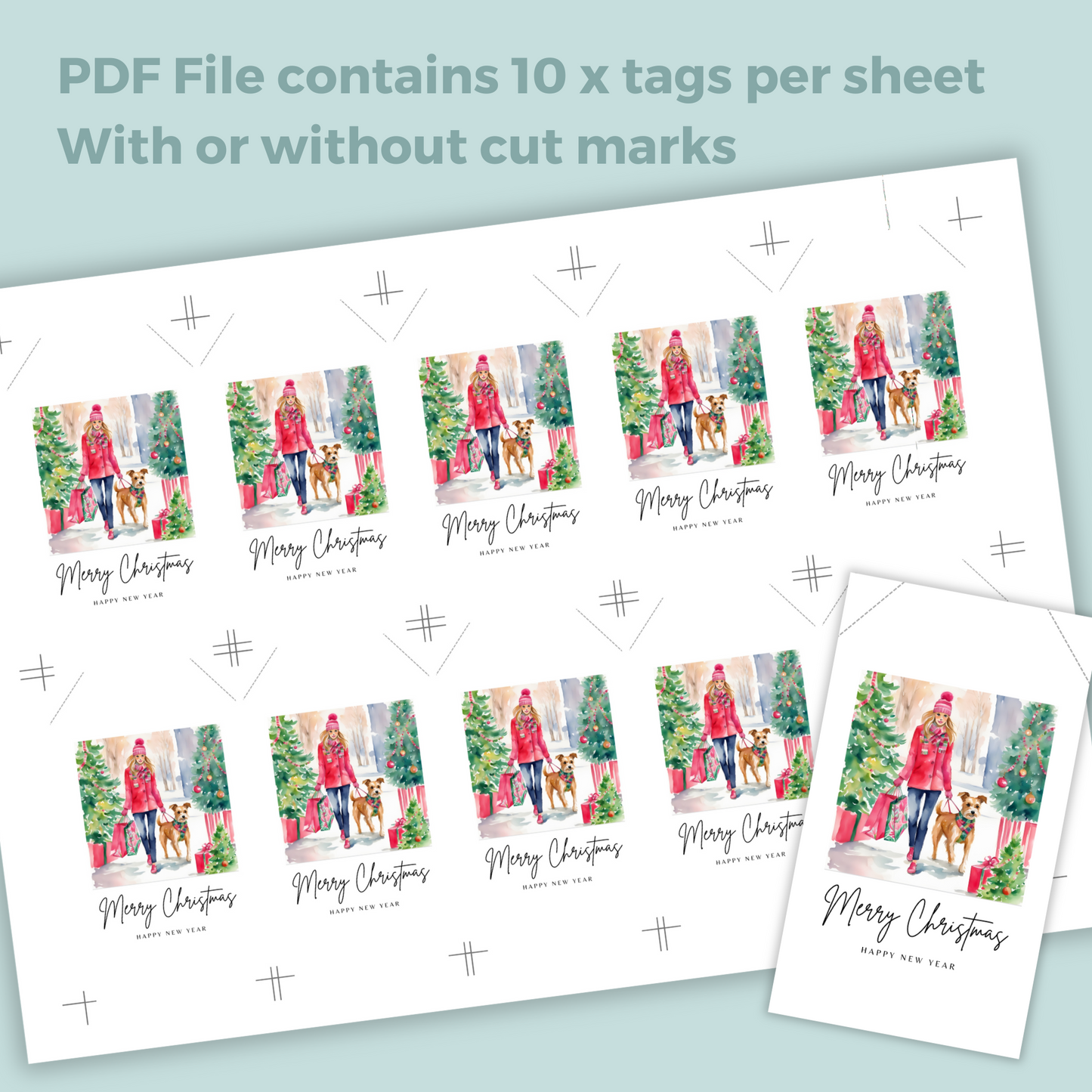 Printable Christmas Gift Tag - Woman with Dog