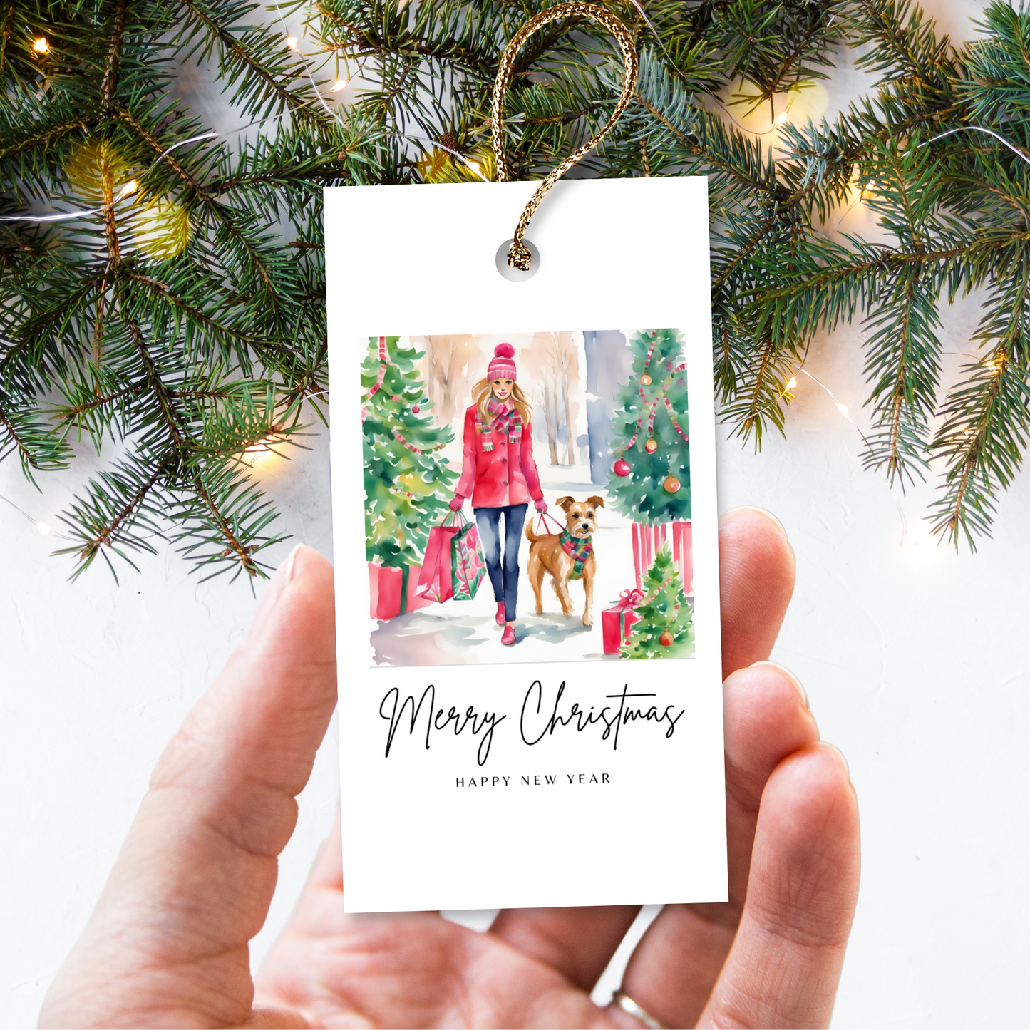 Printable Christmas Gift Tag - Woman with Dog
