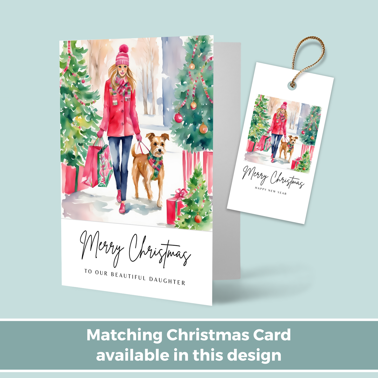 Printable Christmas Gift Tag - Woman with Dog
