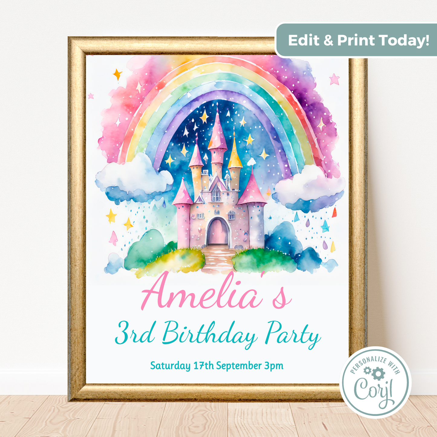 Editable Birthday Welcome Sign - Rainbow Castle