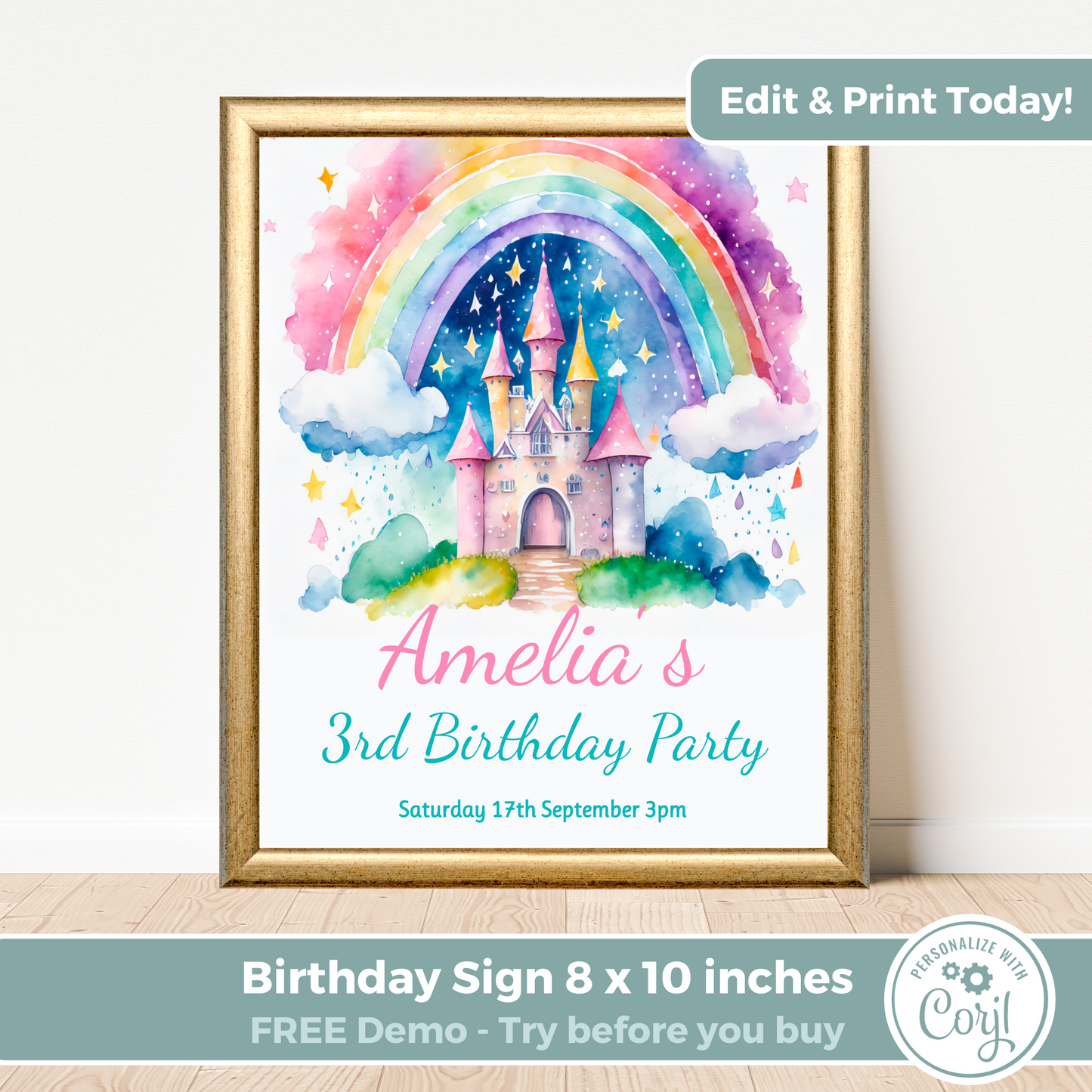 Editable Birthday Welcome Sign - Rainbow Castle