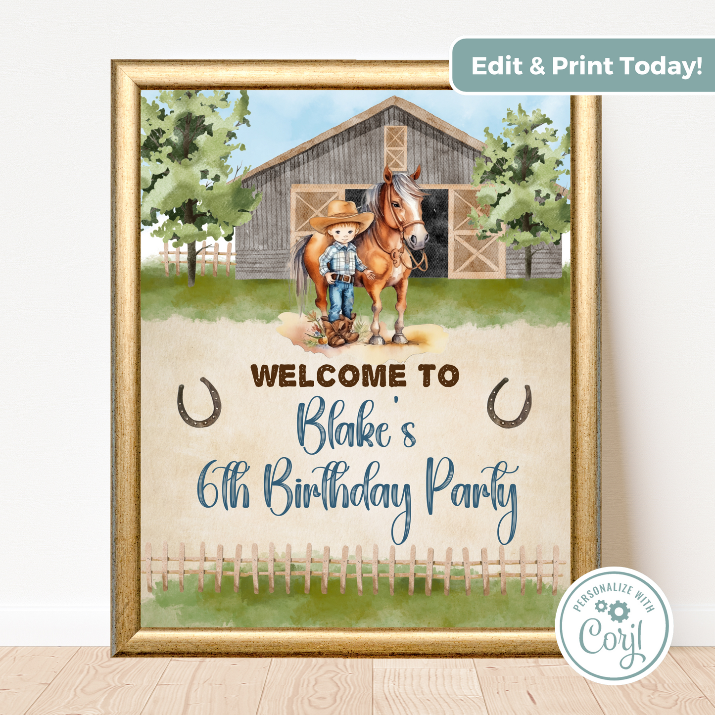 Editable Birthday Welcome Sign - Cowboy