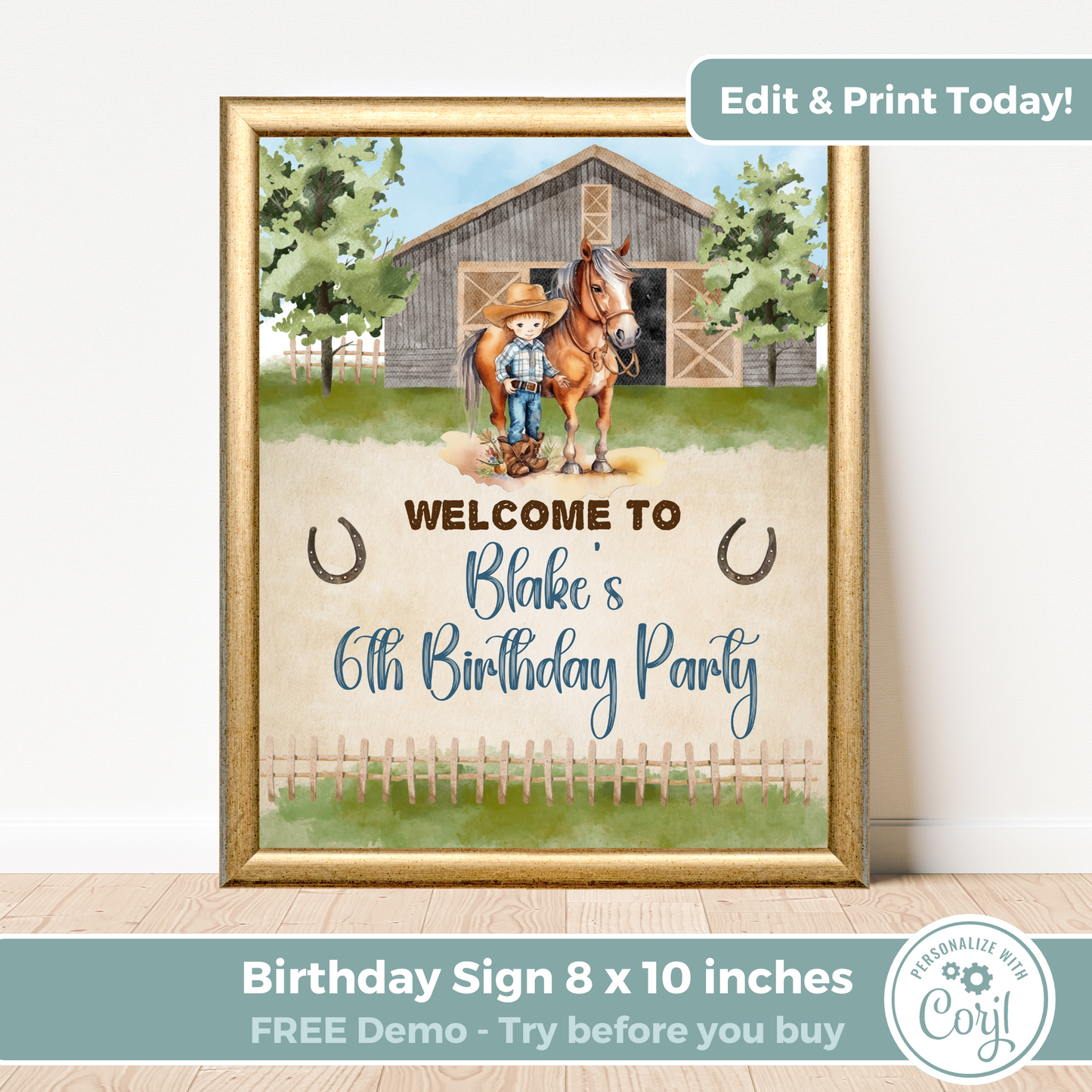 Editable Birthday Welcome Sign - Cowboy