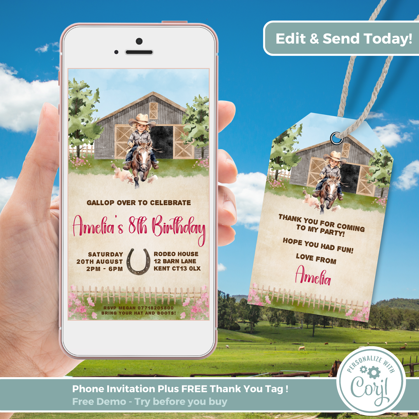 Editable Evite Birthday Invitation and FREE Thank You Tag - Wild West