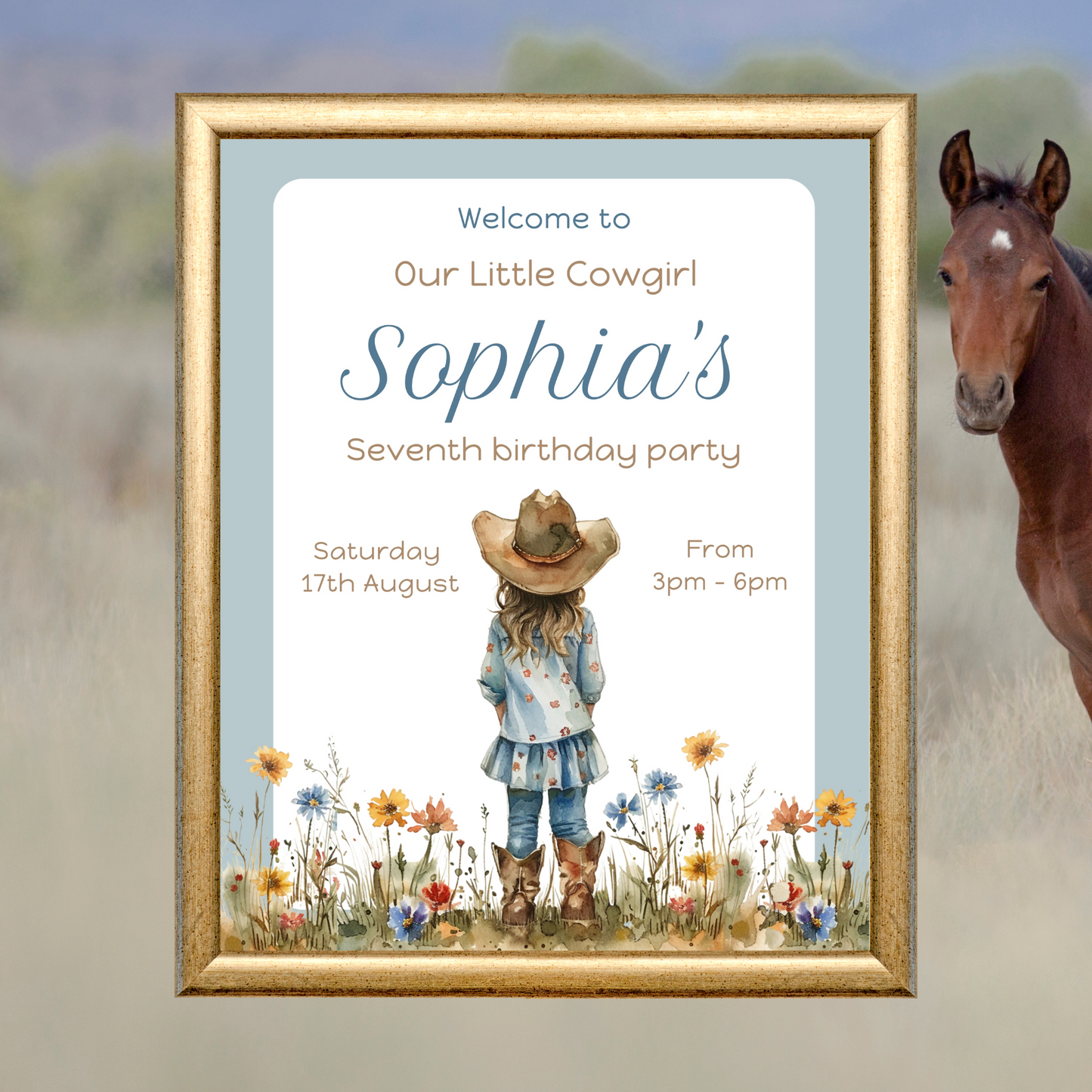 Editable Birthday Welcome Sign - Cowgirl Blue