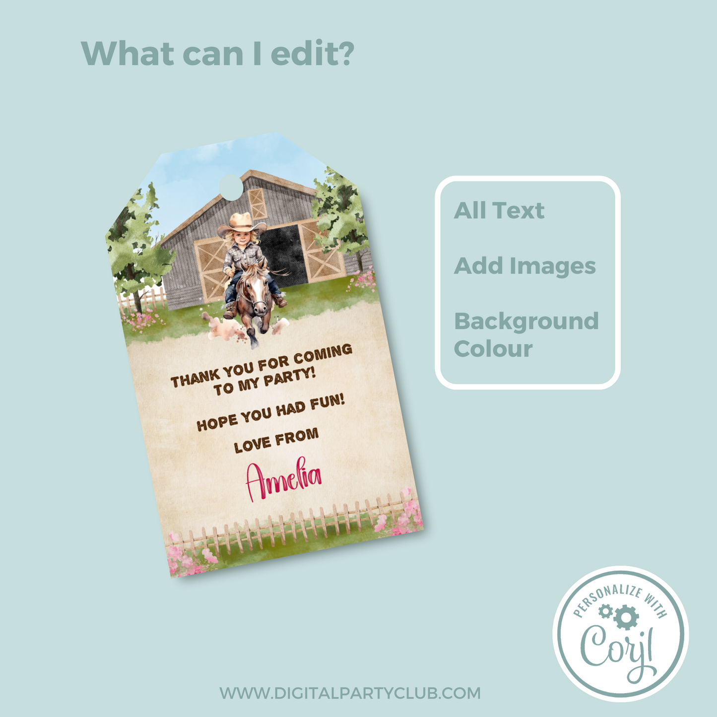 Editable Birthday Thank You Tag - Wild West