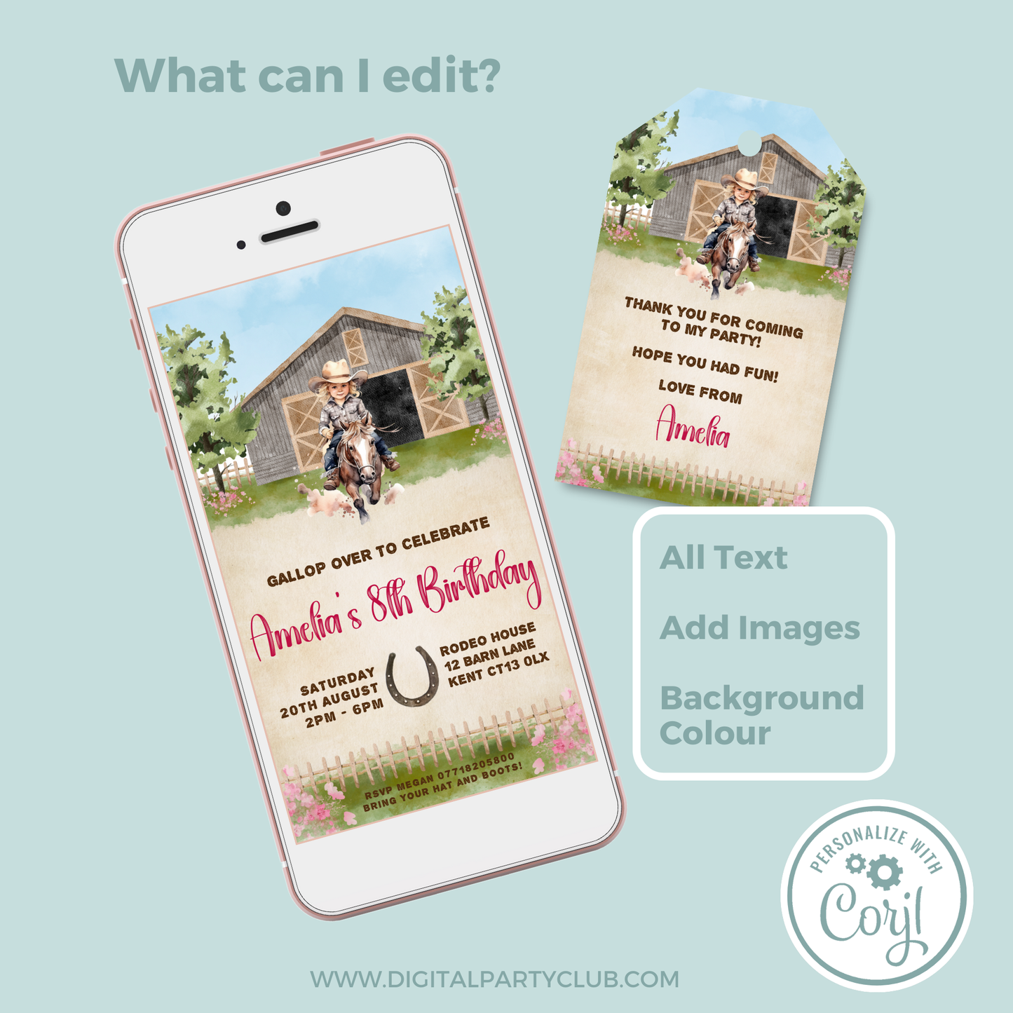 Editable Evite Birthday Invitation and FREE Thank You Tag - Wild West