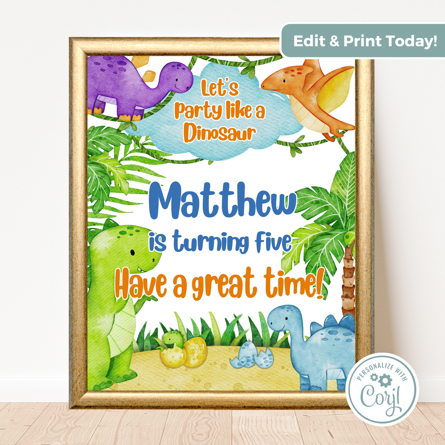 Editable Birthday Welcome Sign - Dinosaur