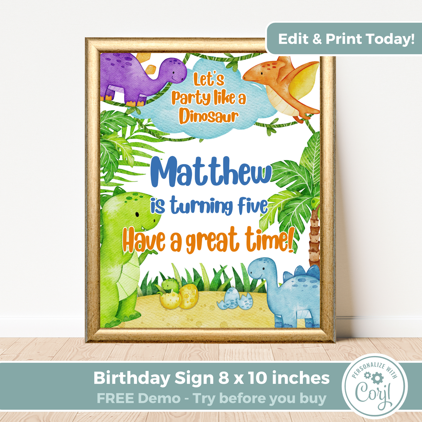Editable Birthday Welcome Sign - Dinosaur