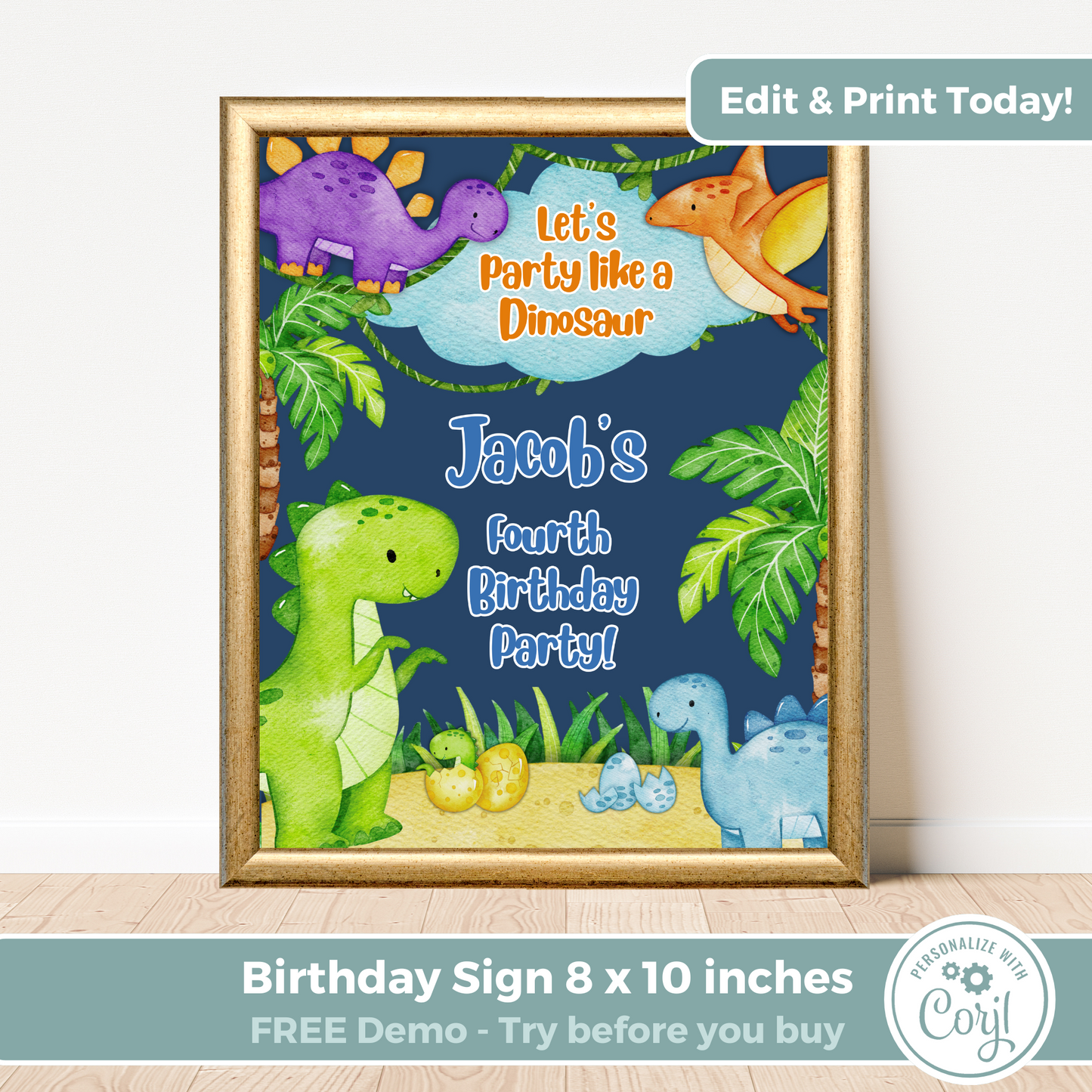 Editable Birthday Welcome Sign - Dinosaur