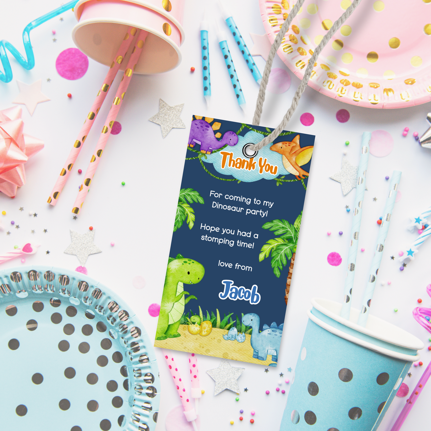 Editable Birthday Thank You Tag - Dinosaur