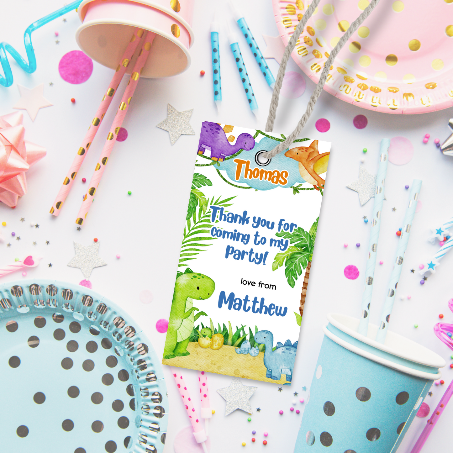 Editable Birthday Thank You Tag - Dinosaur