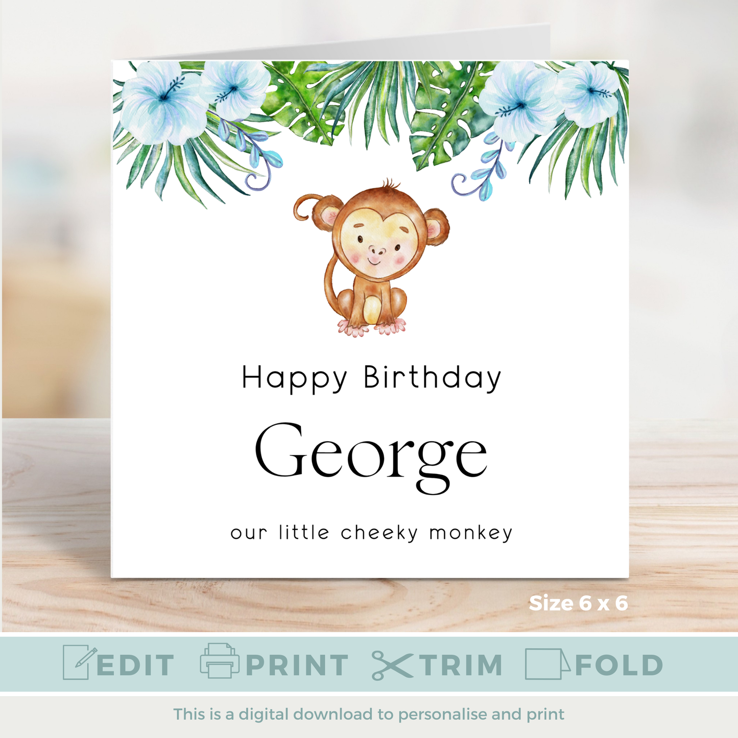 Editable Birthday Card - Cheeky Monkey