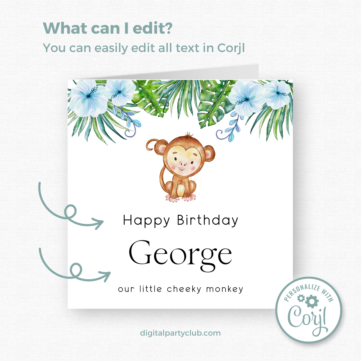 Editable Birthday Card - Cheeky Monkey