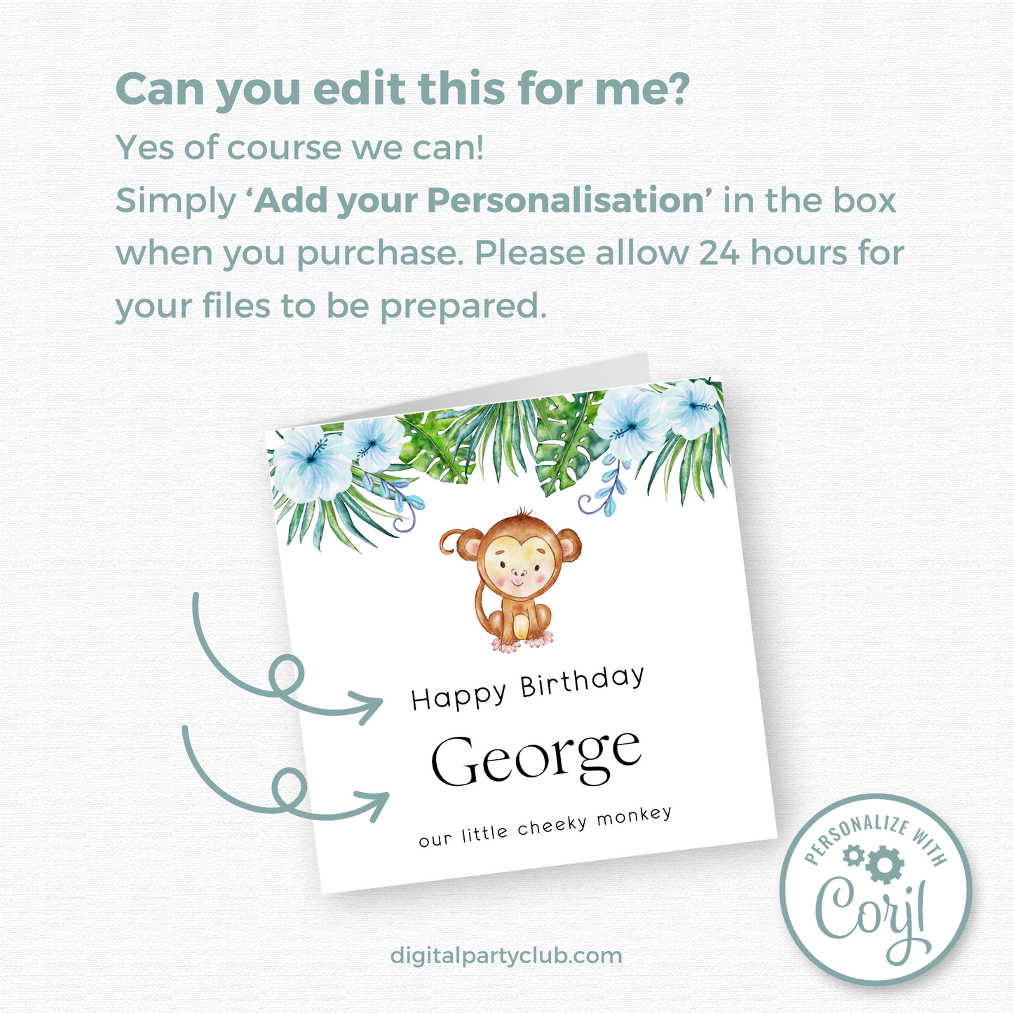 Editable Birthday Card - Cheeky Monkey