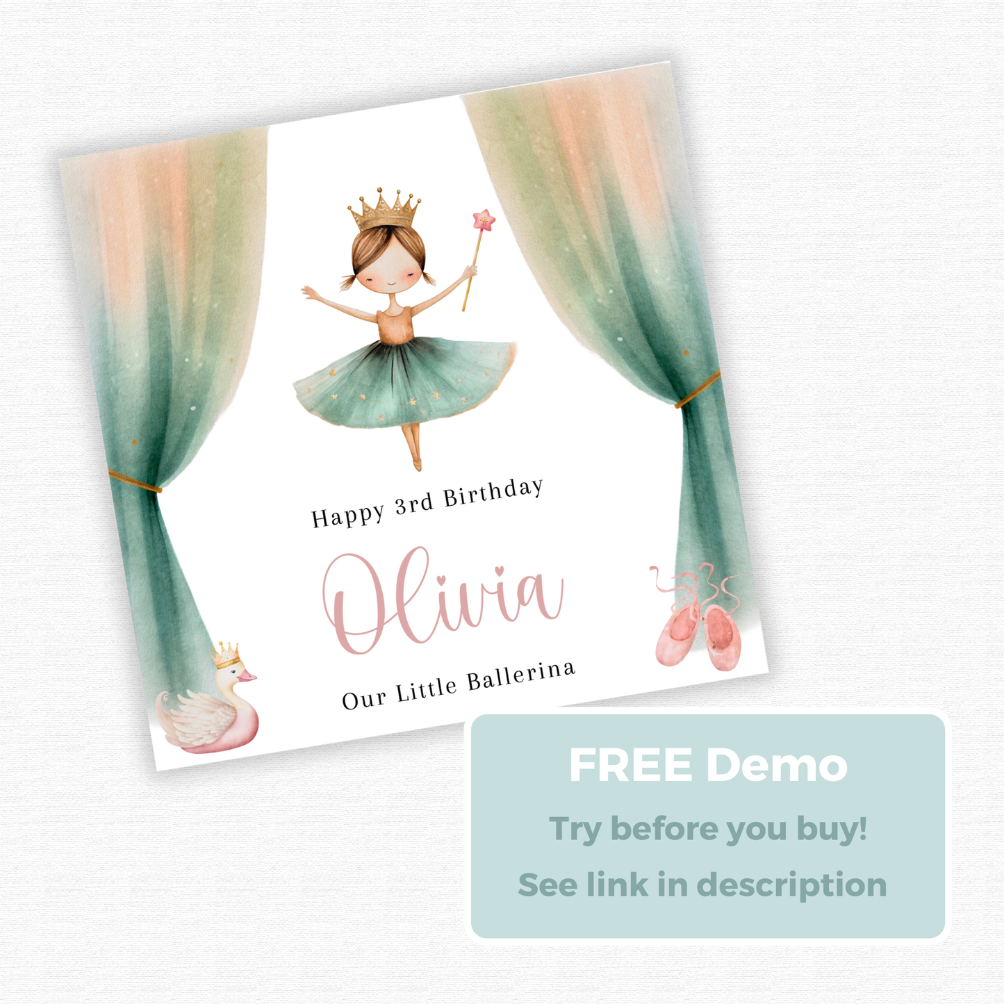 Editable Birthday Card - Little Ballerina