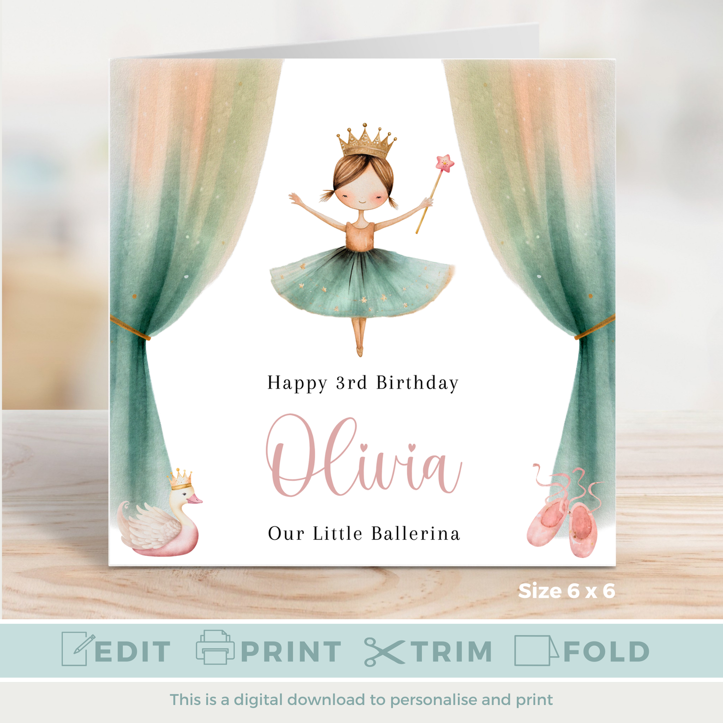 Editable Birthday Card - Little Ballerina