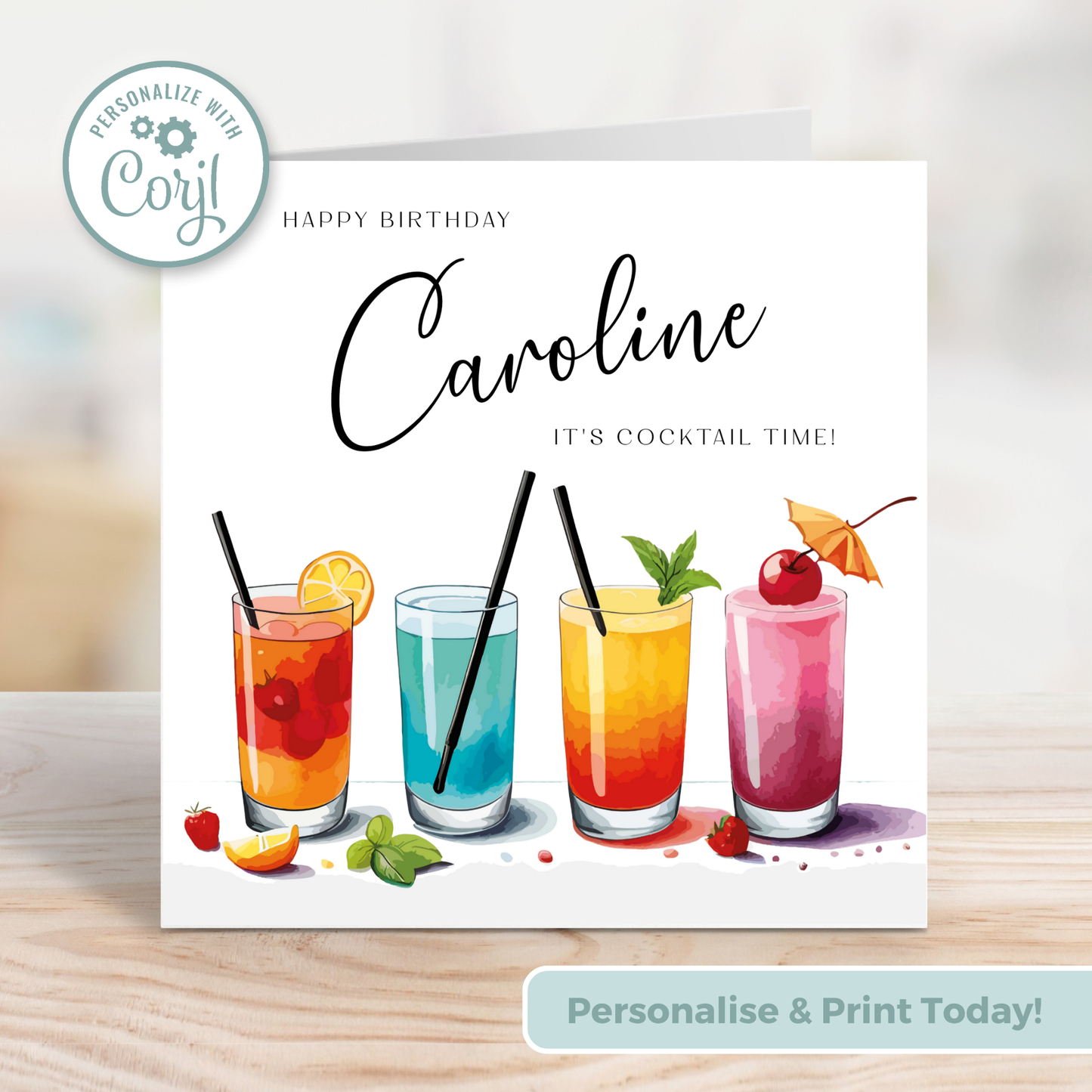 Editable Birthday Card - Cocktail