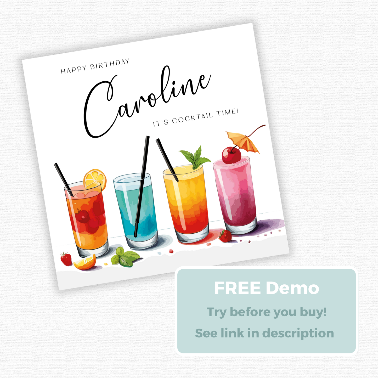 Editable Birthday Card - Cocktail