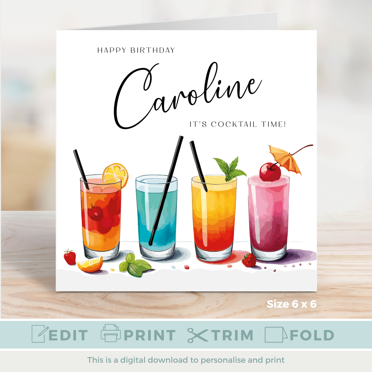 Editable Birthday Card - Cocktail