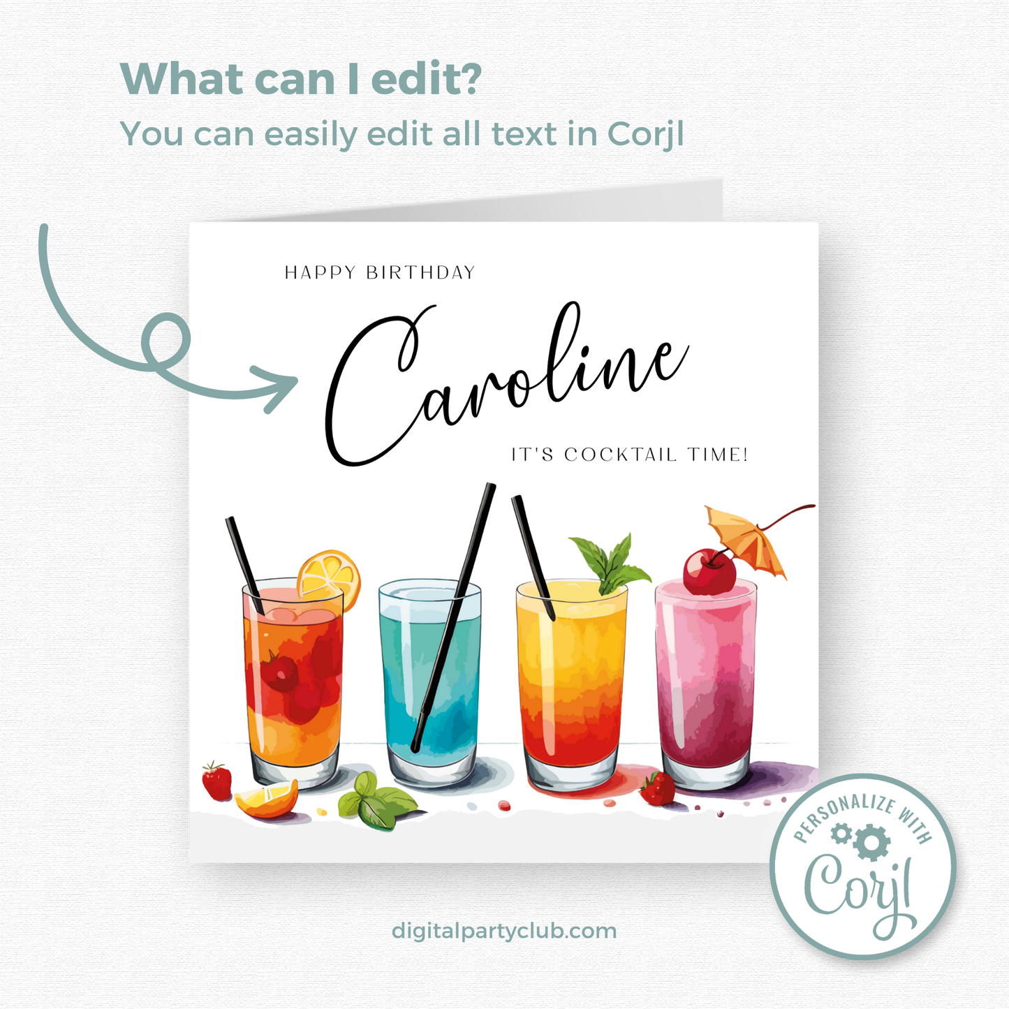 Editable Birthday Card - Cocktail
