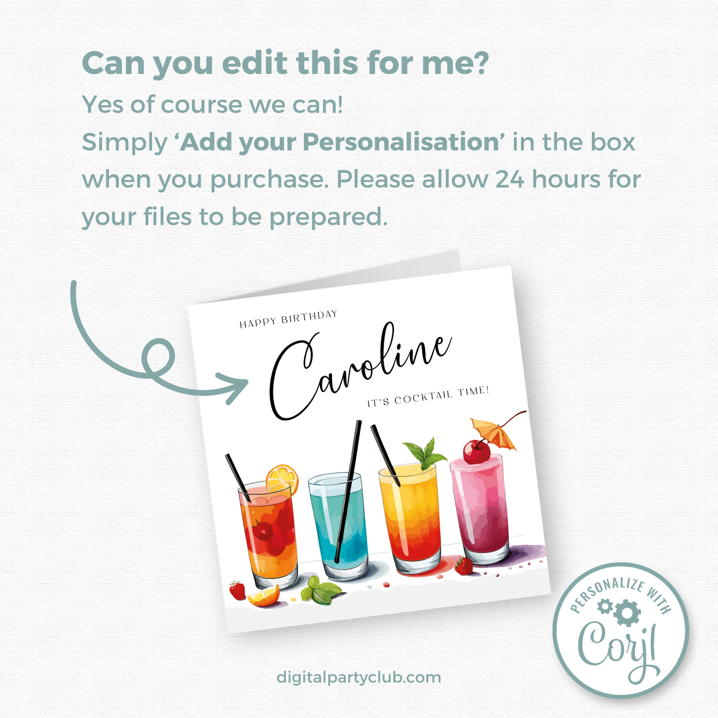 Editable Birthday Card - Cocktail