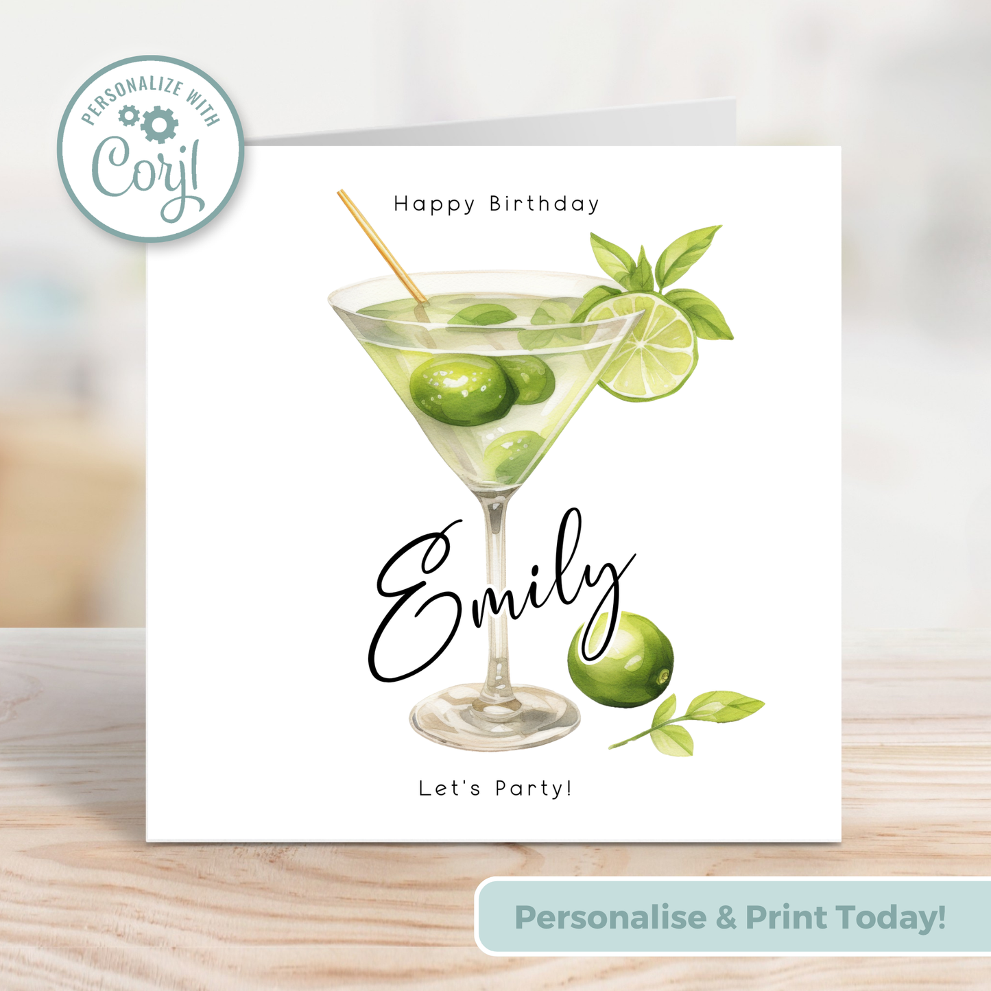 Editable Birthday Card - Cocktail
