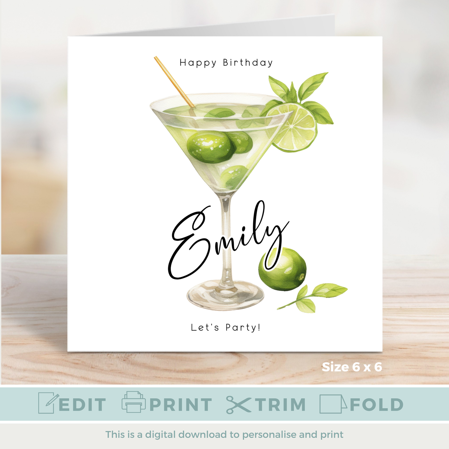 Editable Birthday Card - Cocktail