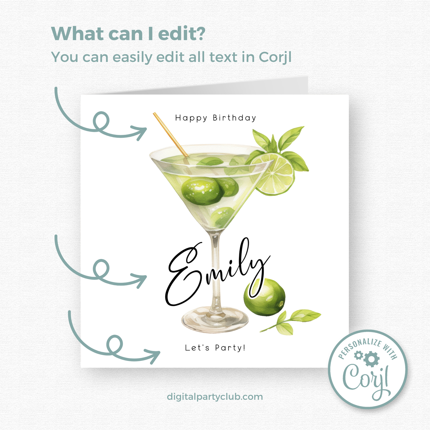 Editable Birthday Card - Cocktail