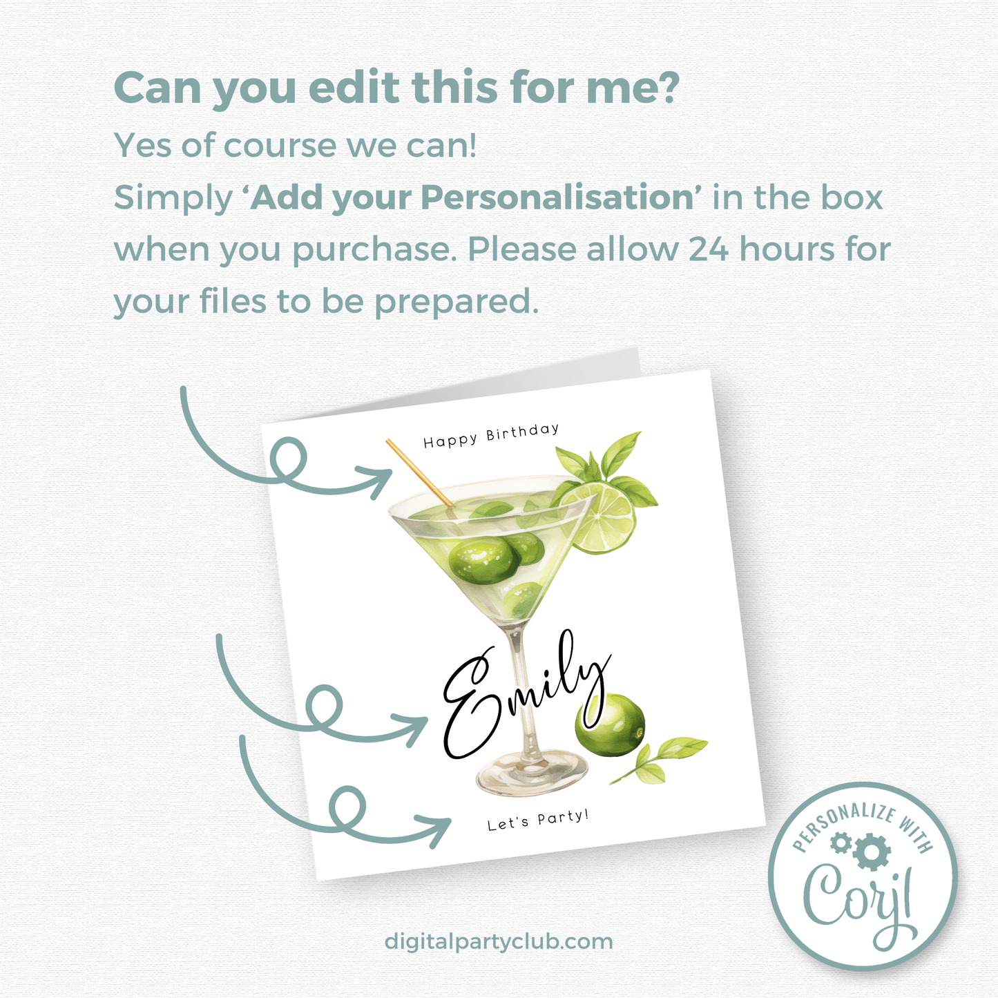 Editable Birthday Card - Cocktail