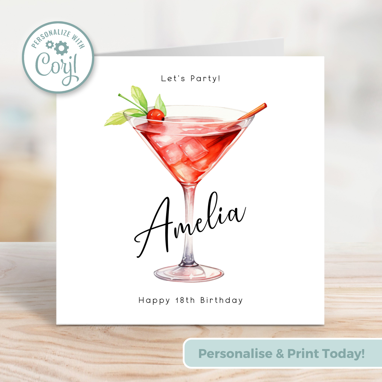 Editable Birthday Card - 18th Martini Glass