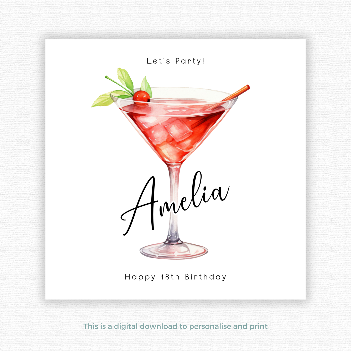 Editable Birthday Card - 18th Martini Glass