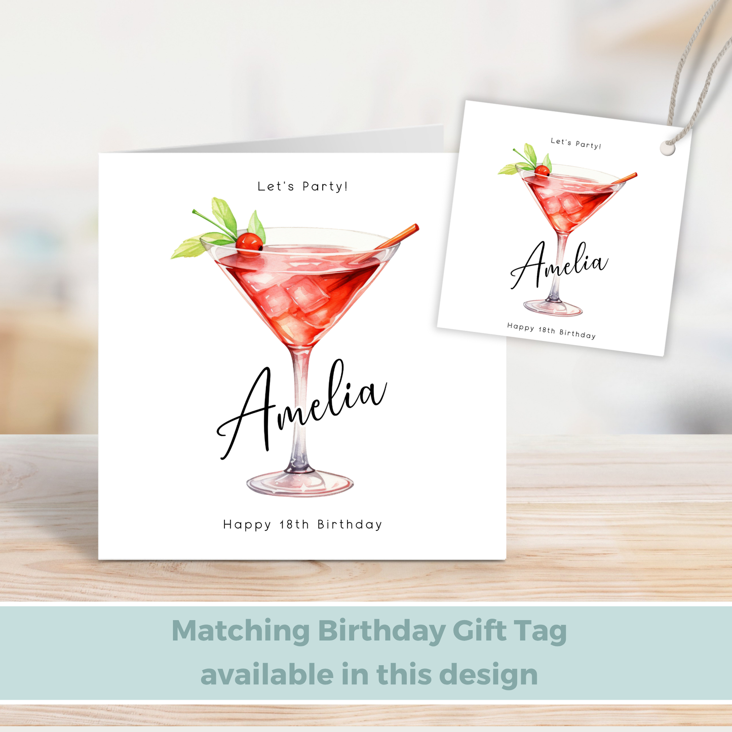 Editable Birthday Card - 18th Martini Glass