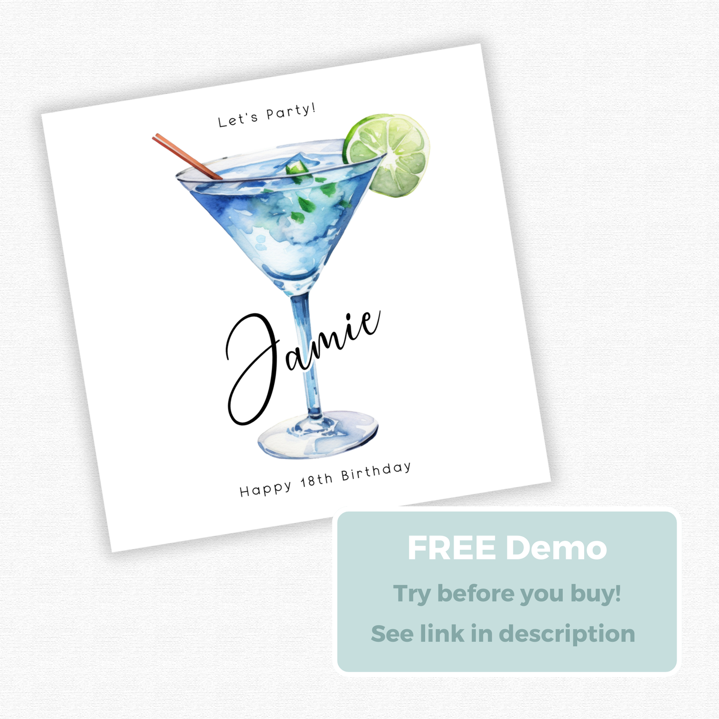 Editable Birthday Card - 18th Martini Glass