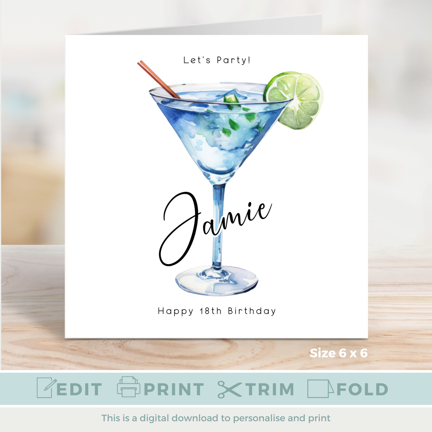 Editable Birthday Card - 18th Martini Glass