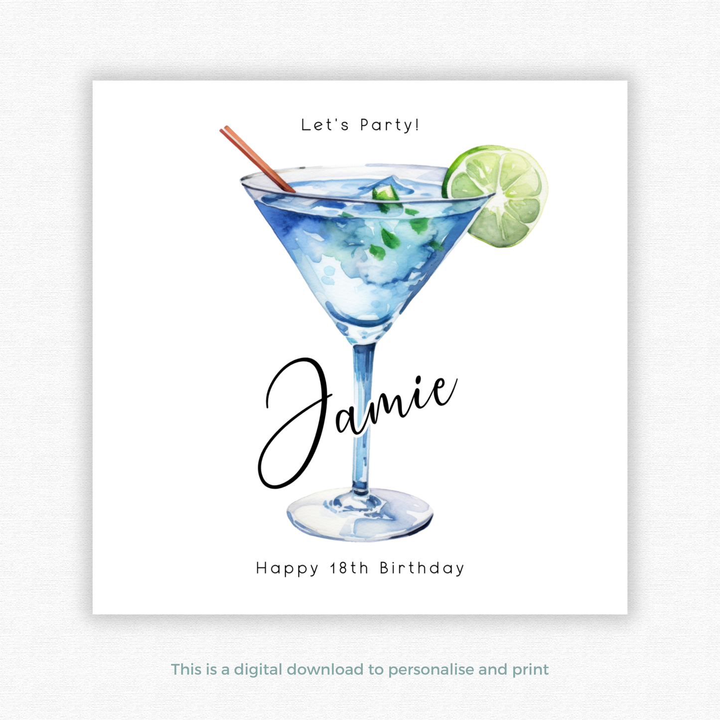 Editable Birthday Card - 18th Martini Glass