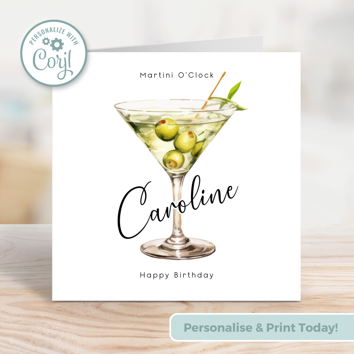 Editable Birthday Card - Martini Olive