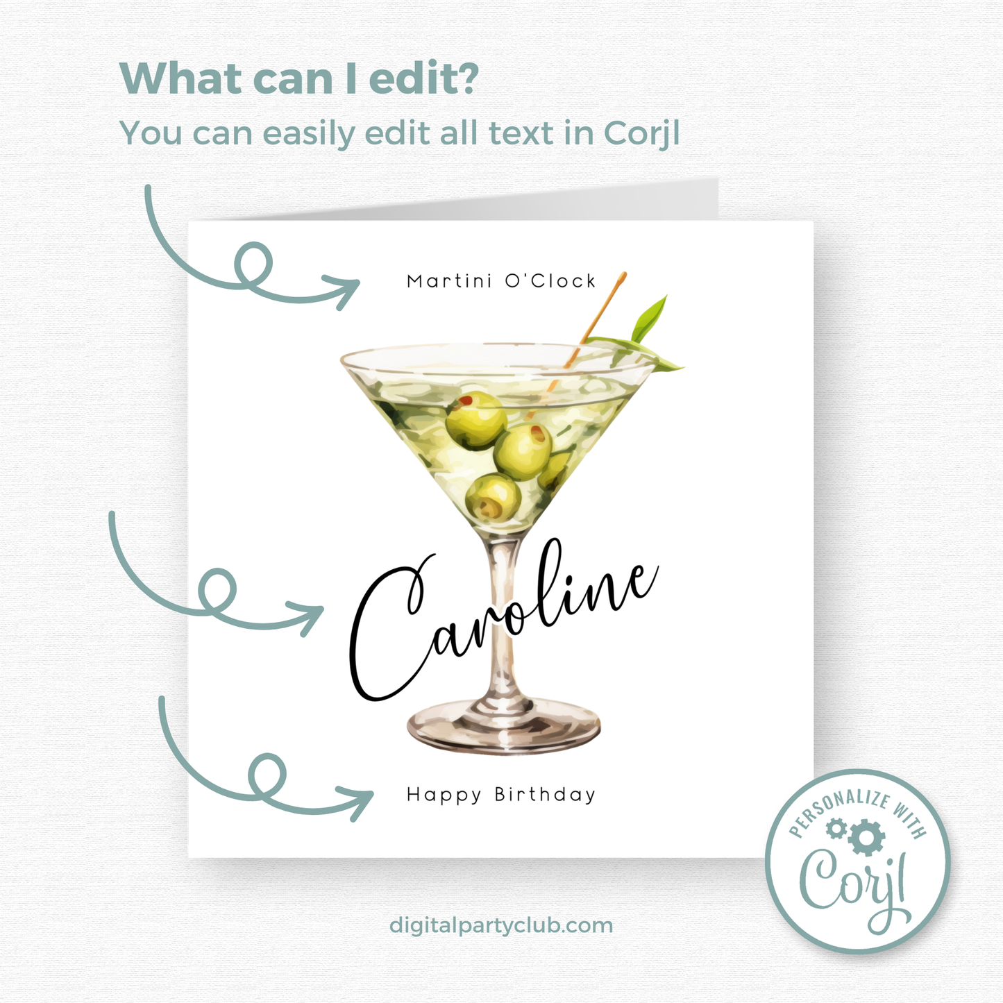 Editable Birthday Card - Martini Olive