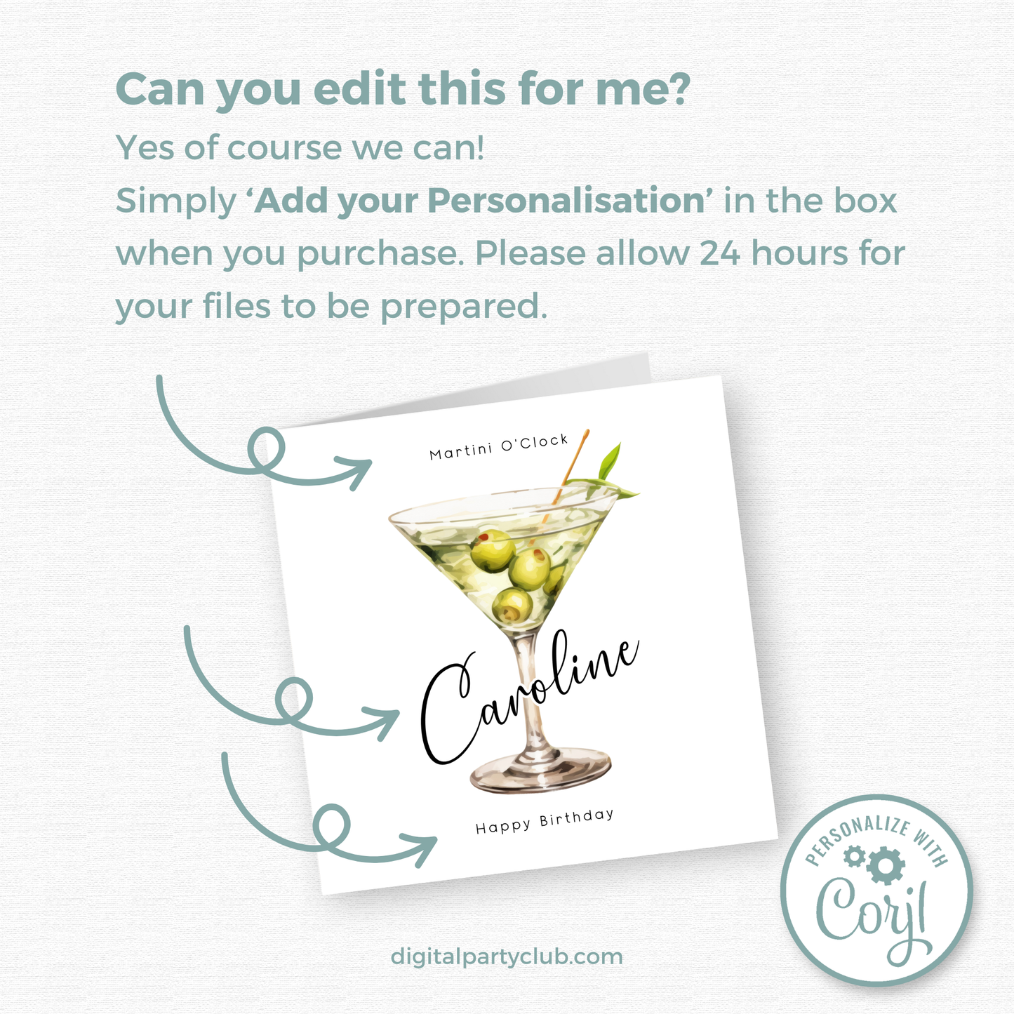 Editable Birthday Card - Martini Olive