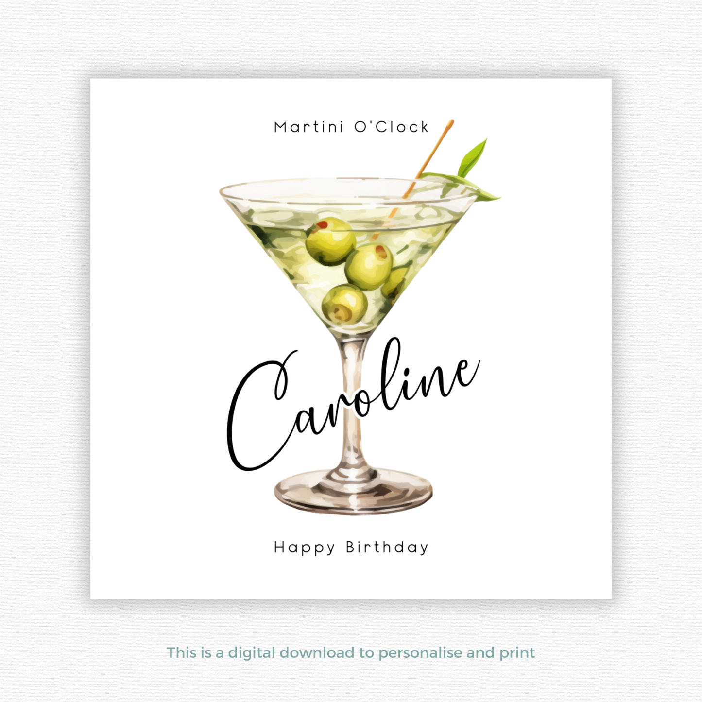 Editable Birthday Card - Martini Olive