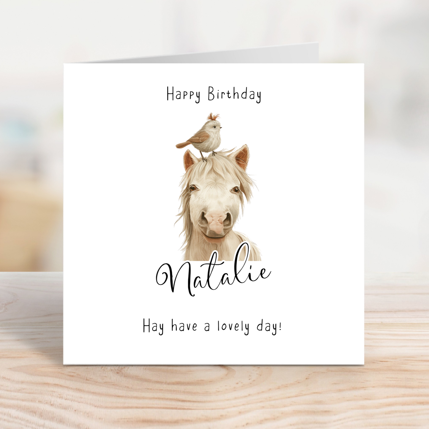 Editable Birthday Card - Cute Horse with Bird