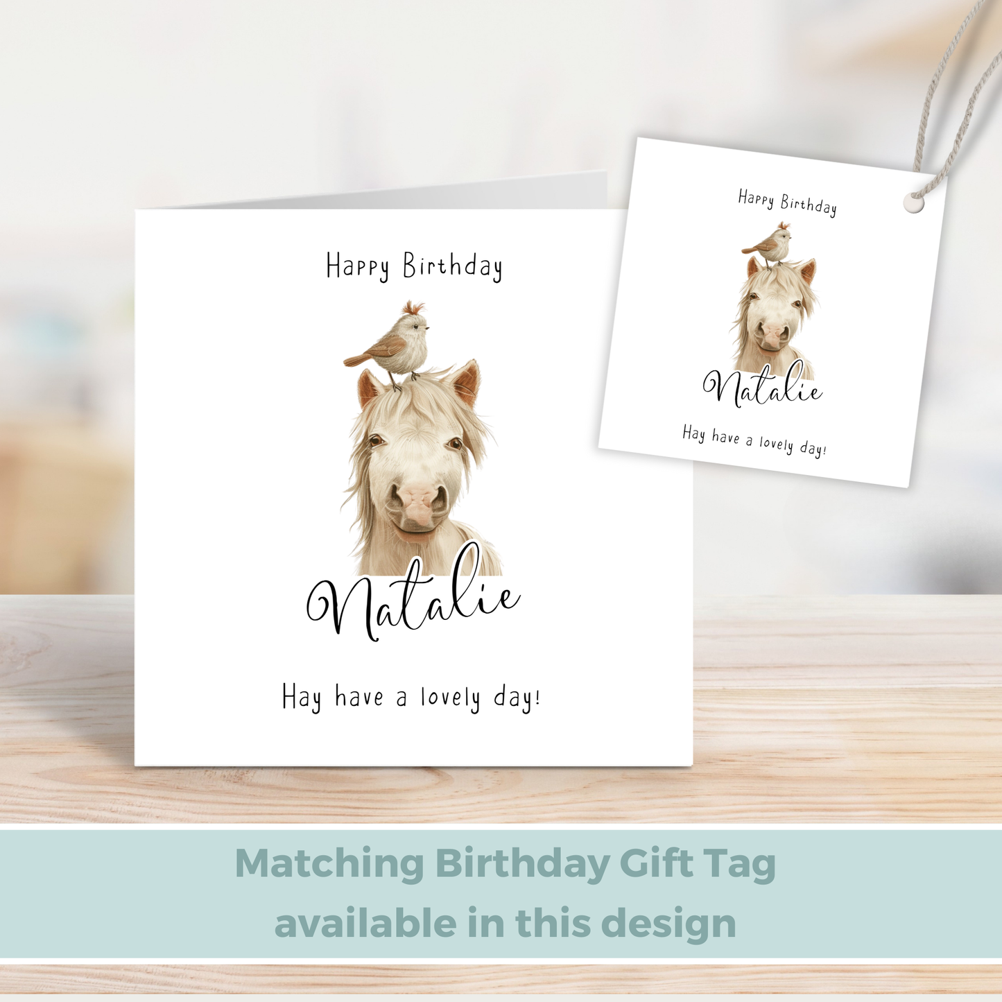 Editable Birthday Card - Cute Horse with Bird