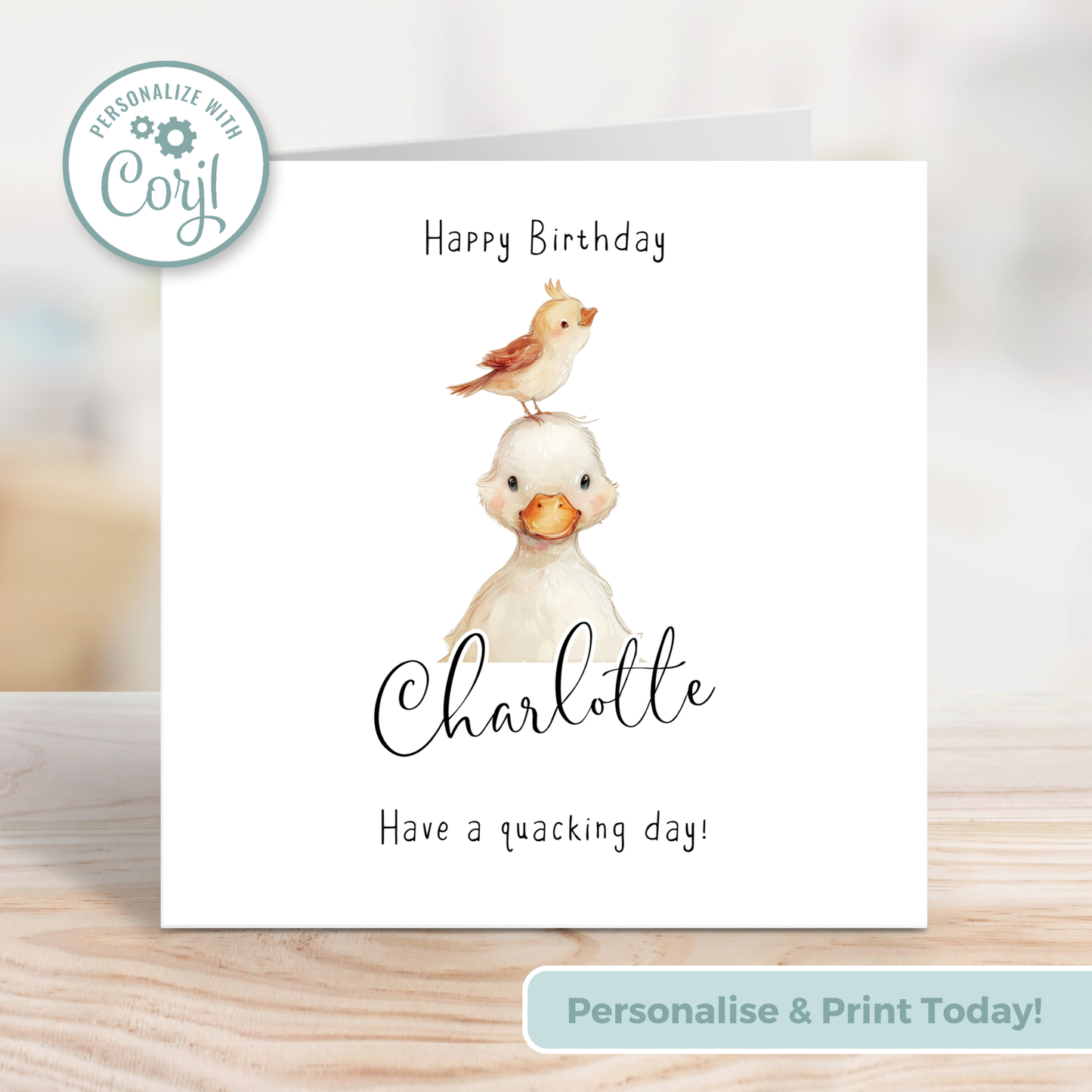 Editable Birthday Card - Duckling with Bird