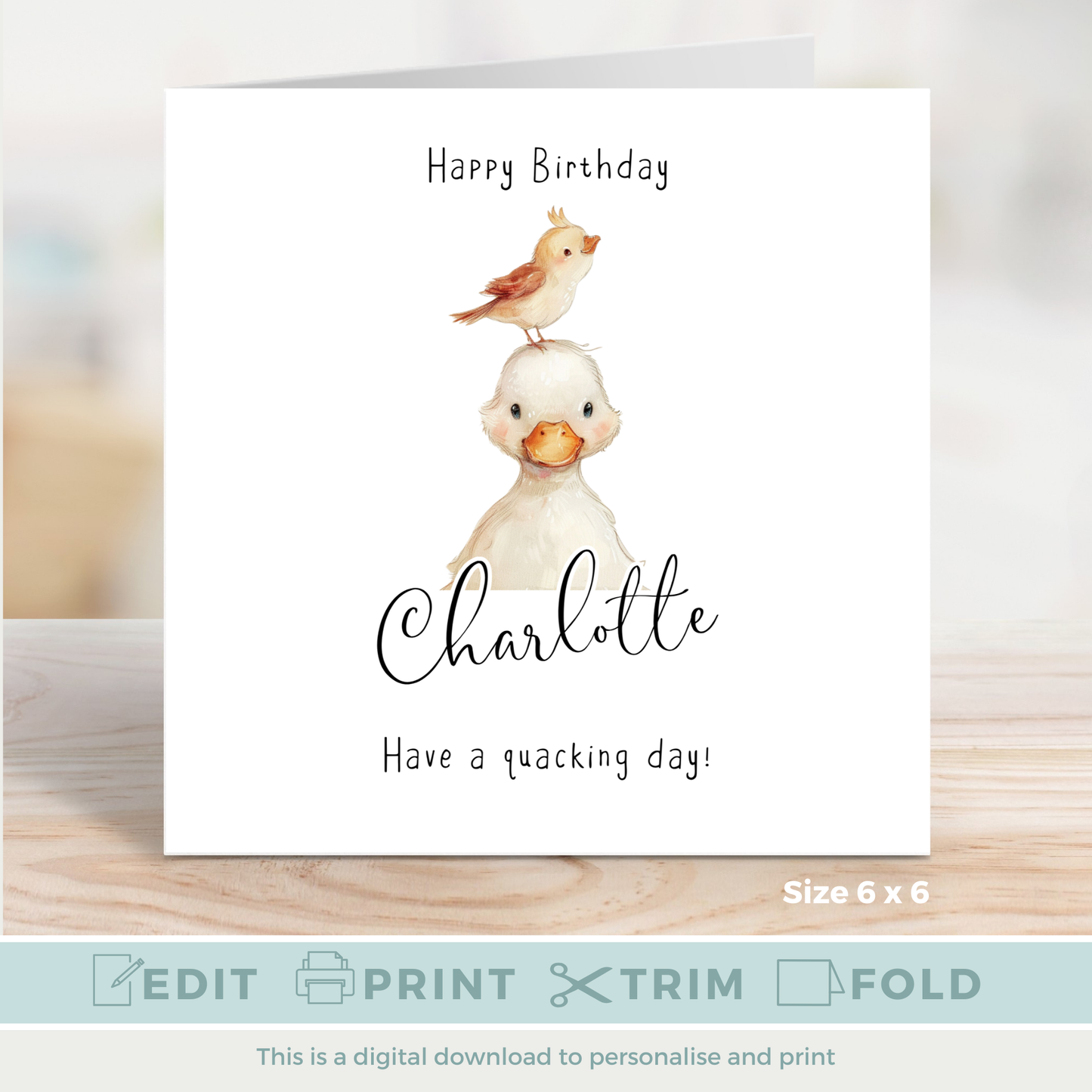 Editable Birthday Card - Duckling with Bird