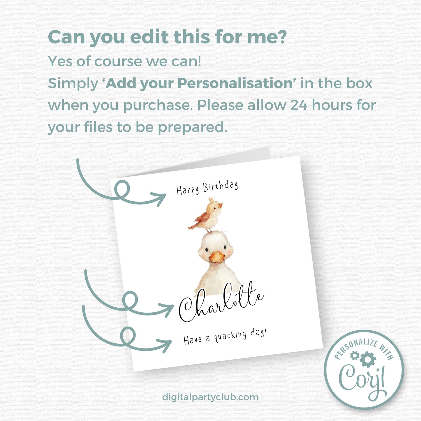 Editable Birthday Card - Duckling with Bird
