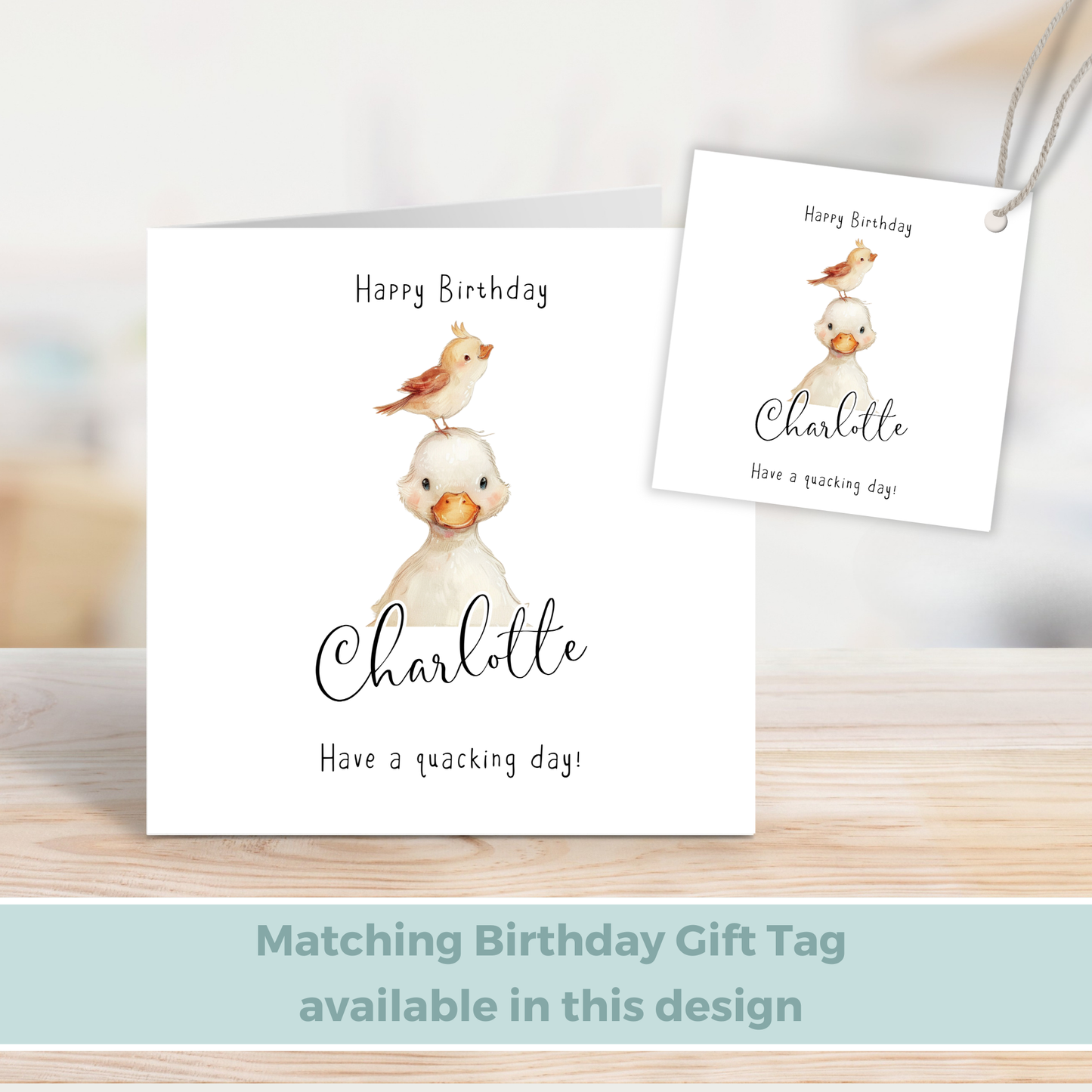Editable Birthday Card - Duckling with Bird
