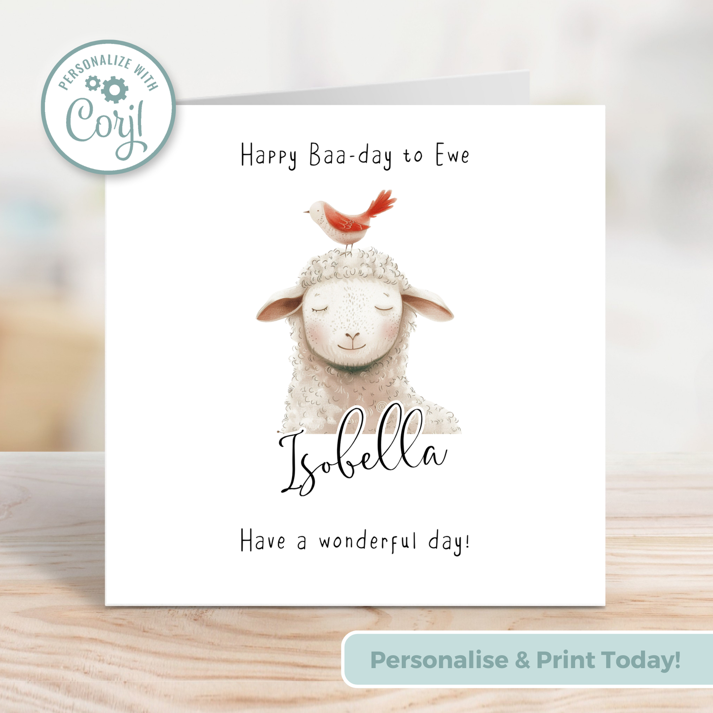 Editable Birthday Card - Sheep with Bird