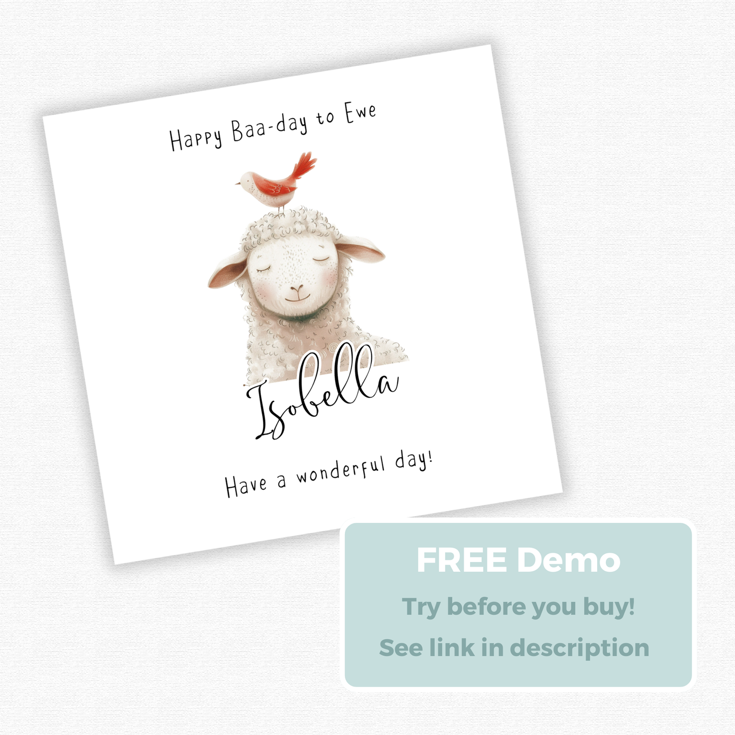 Editable Birthday Card - Sheep with Bird