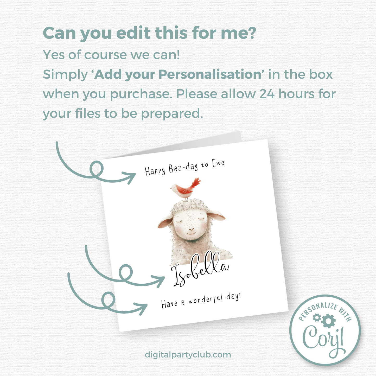 Editable Birthday Card - Sheep with Bird